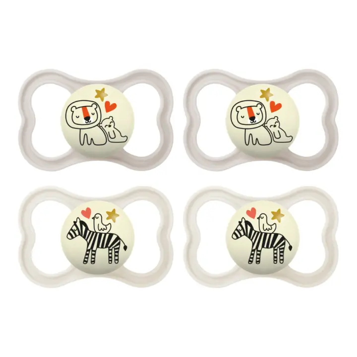 MAM Pack de 4 Chupetes Supreme Night, Bebé 6+ Meses, Silicona, Brilla en la oscuridad, Caja autoesterilizadora, 4 Unidades, Color Neutro - 1