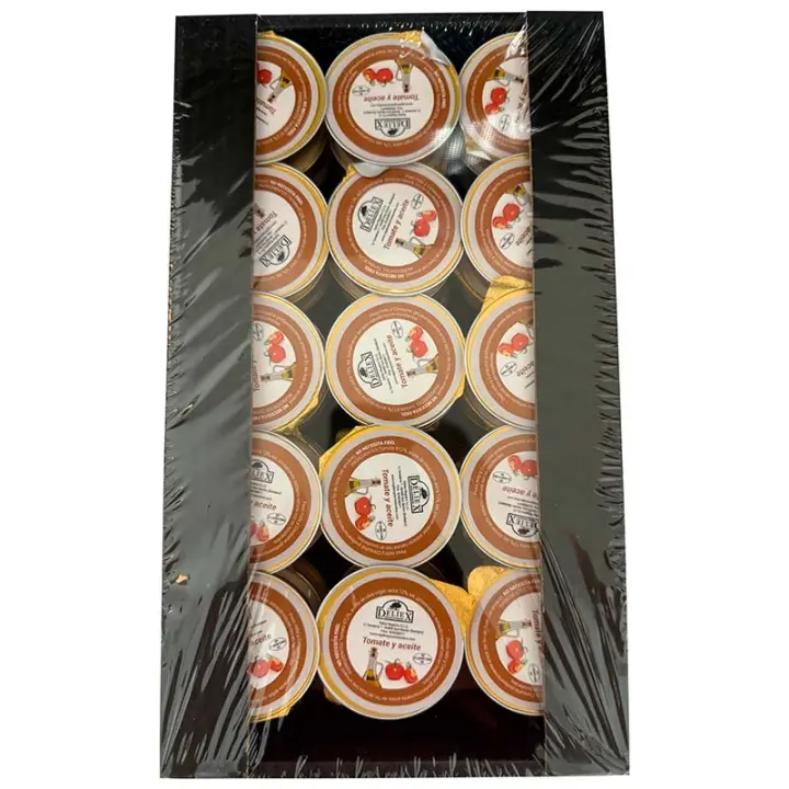 Deliex - Monodosis de tomate y aceite 45 unidades x 25 gr, Desayuno tradicional Extremeño en pequeñas latas de aceite de oliva virgen extra y tomate triturado. - 1