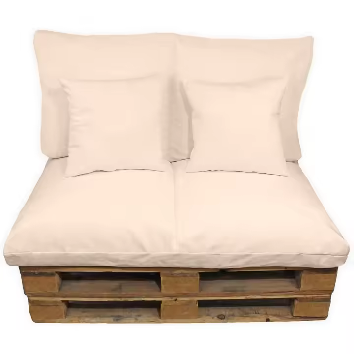 Cojines Sofá Palets 2 Plazas Desenfundable y Lavable 120x80cm. Conjunto 4 Piezas Mullido Tela para Hogar, Jardín y Terraza NO Incluye PALETS. (Beige) - 1