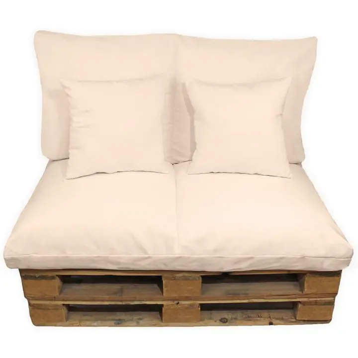 Cojines Sofá Palets 2 Plazas Desenfundable y Lavable 120x80cm. Conjunto 4 Piezas Mullido Tela para Hogar, Jardín y Terraza NO Incluye PALETS. (Beige) - 1