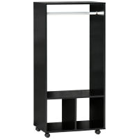 HOMCOM Armario Ropero con Ruedas Armario para Ropa con Barra Estantes Abiertos Organizador para Colgar Ropa de Dormitorio 60x40x128 cm Negro - details 0