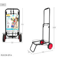 Aktive - Carro de playa plegable, 100x45x35 cm, máx. 50kg, con ruedas grandes, estructura de acero, color negro, asa extensible y diseño compacto, para transportar sombrillas o neveras, para playa, para mochilas - details 3