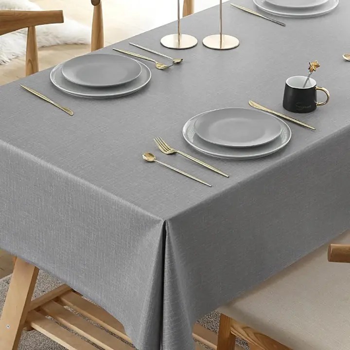 Table Cloth Wipeable PlasticTablecloth Waterproof Table Cover PVC 140 x 200 cm Rectangle Table Protector (Light Grey) - 1