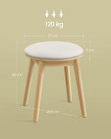 Taburete para Tocador de Maquillaje, Tapizado, Patas de Madera Maciza, Asiento Redondo, Almohadillas Antideslizantes, Estilo Bohemio, para Dormitorio, Blanco Crema y Beige Roble - details 5