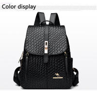 Mochila De Cuero Para Mujer LANYIBAIGE Estilo Vintage Casual Día Escuela Bolsa De Mano Negra Con Cierre De Cremallera - details 4