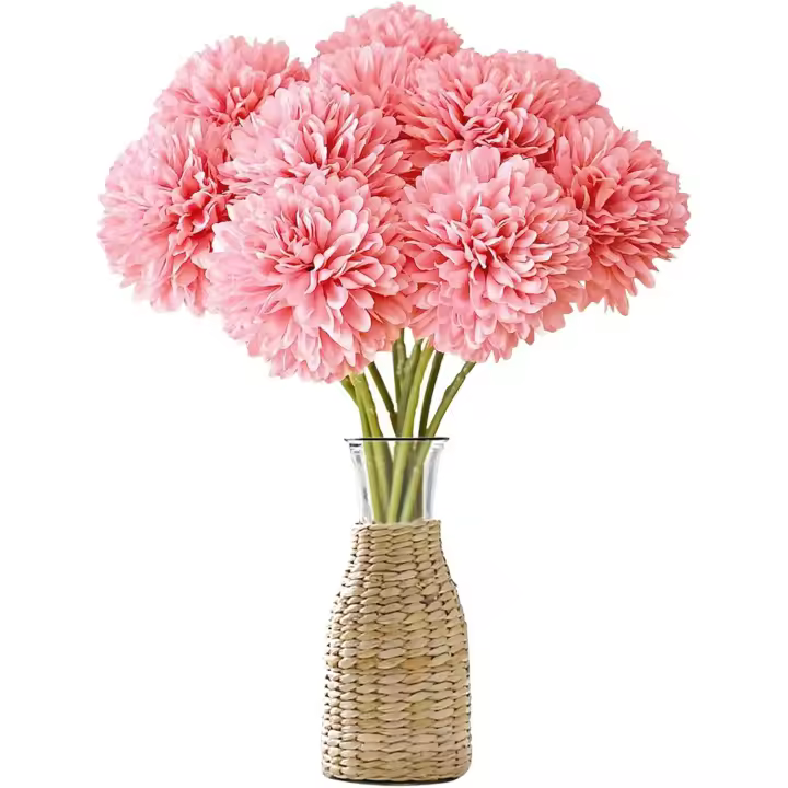 12 Pcs Flores de Hortensia, Flores Artificiales Crisanthemo de Seda Niña Bola de Flores, Plantas Flores Falsas, para Decoración de Oficina Jardín Hogar Arregular Florales (Rosa) - 1