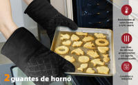 ZbazamgP Manoplas Horno Guantes de Cocina Algagón: 2 Antideslizante Manoplas Cocina Y 2 Juego de Mantel Individual - Guantes para Horno Diseño Antideslizante de Silicona para Cocinar Hornear near Microonda Negro - details 1