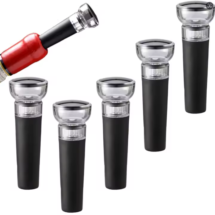 Tapa De Vaso Reutilizable Para Vino Cerveza Y Refrescos 5PC Negro Sellador De Botella Aéreo Barra Accesorios Tapón Ecológico De Silicona - 1