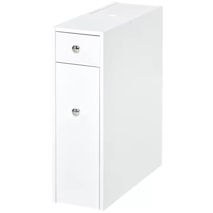 HOMCOM Armario Auxiliar de Baño Mueble de Baño Estrecho con 2 Cajones y Compartimiento Superior con Tapa para Lavabo Ducha 17x48x58 cm Blanco - 1