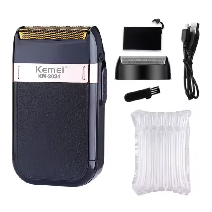 Afeitadora Eléctrica Kemei Para Hombres Con Caja De Cuero Fashionable Recargable Profesional Trimmer De Barba Afeitadora Rotatoria De Acero Inoxidable KM-2024 - 1