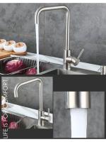 Grifo De Cocina De Acero Inoxidable 304 Con Mangue Flexible Para Agua Caliente Y Fría Montaje En Plataforma Manillar Único - details 8