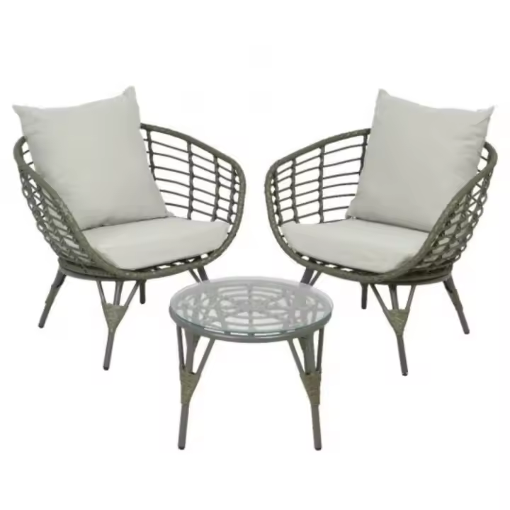 Verdecora Set Evora exterior 3 piezas | Metal y Ratán sintético | 2 sillones individuales + Mesa auxiliar - 1