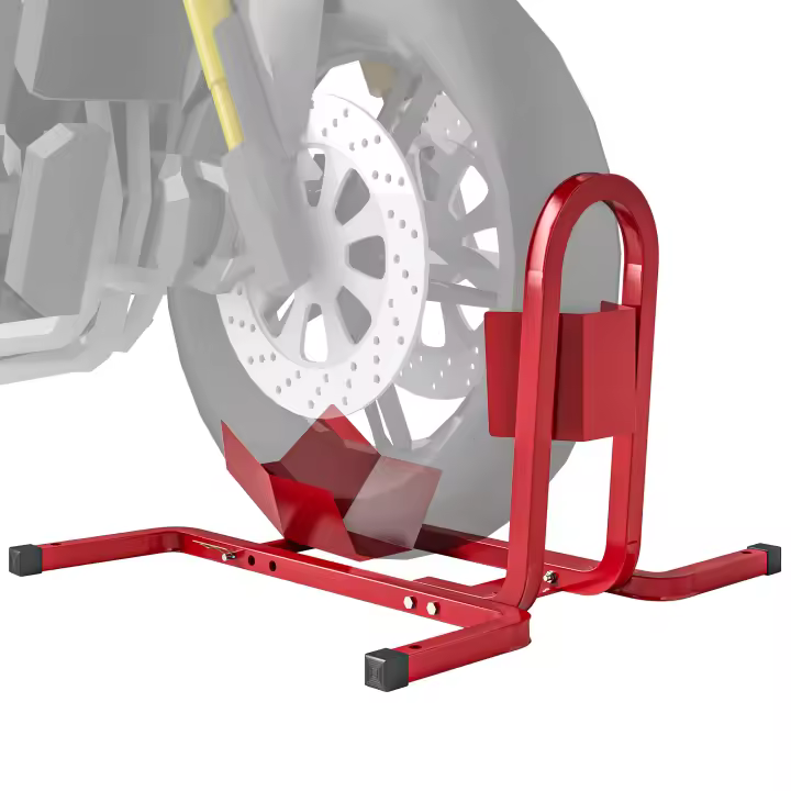 HOMCOM Caballete elevador de moto Soporte de taller para rueda de moto Soporte para caballete de moto - Calzo para rueda de 17 a 21 pulgadas Metal epoxi rojo - 1