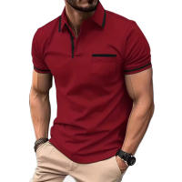 Camisa Polo Hombre Cuello En Cuello Corto Transpirable Casual Clásica Con Contraste Y Bolsillos Ligera Para Verano Streetwear - details 6