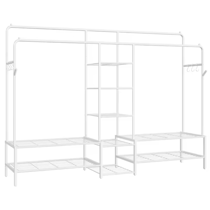 SONGMICS Perchero, Armario Abierto, con 9 Estantes, Estructura de Metal, Barra de Colgar, para Dormitorio, Salón, Entrada, Negro/Blanco - 1
