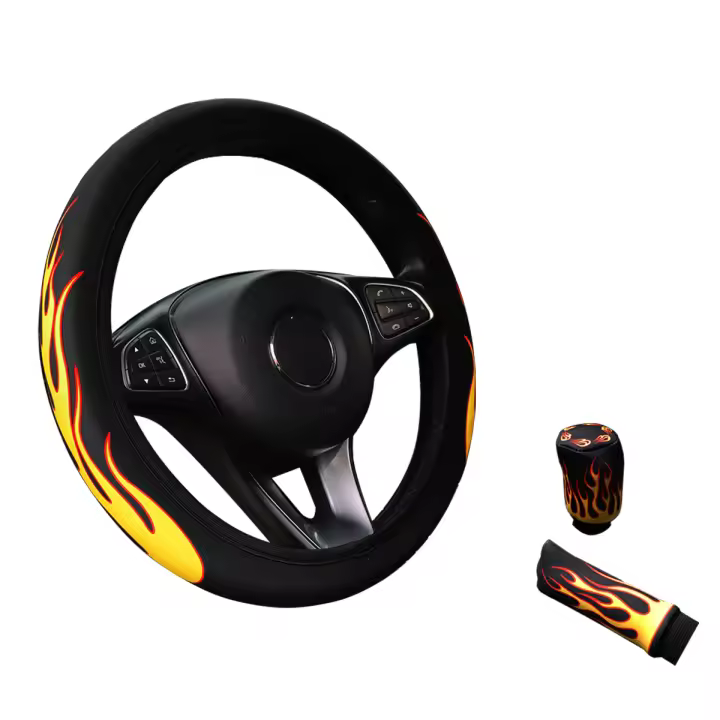 Funda De Volante De Tela Impermeable 3 Piezas Sin Anillo Interior Adecuada Para 14.5-15 Pulgadas Cubre Manija Y Freno De Mano - 1