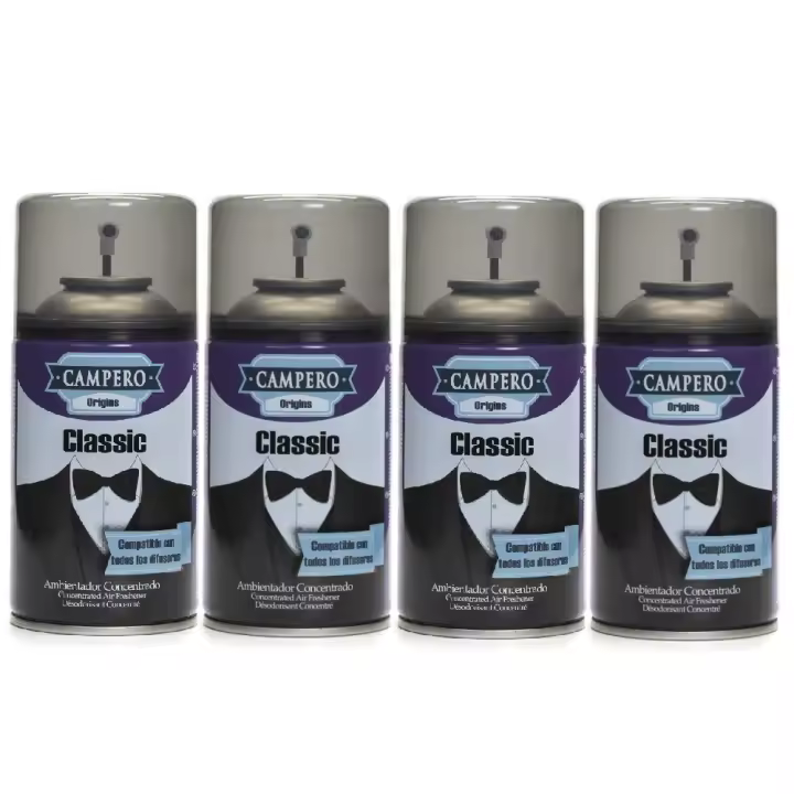 CAMPERO Tronic Origins, Ambientador Classic En Aerosol 250ml, Pack 4 Recambios - Dosificador Automatico, Apto Para Todo Tipo De Difusores Del Mercado, Aroma Intenso y Duradero - 1