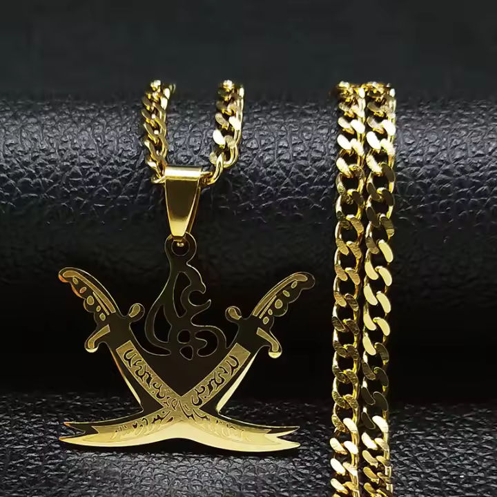 Collar Pendentivo De Acero Inoxidable En Color Oro Con Pendiente De Espada Zulfiqar De Imam Ali Religión Islámica Para Hombres Y Mujeres - 1
