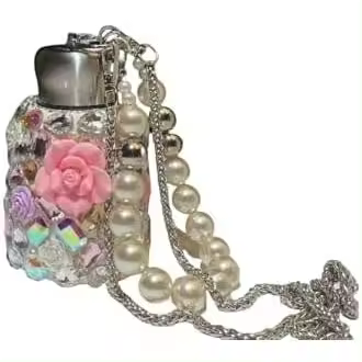 Botella de agua aislada con diamantes de imitación, termo de acero inoxidable de doble pared con diamantes de imitación brillantes, linda flor, botella de agua fría de 10 oz con asa de pulsera de perlas, rosa - 1
