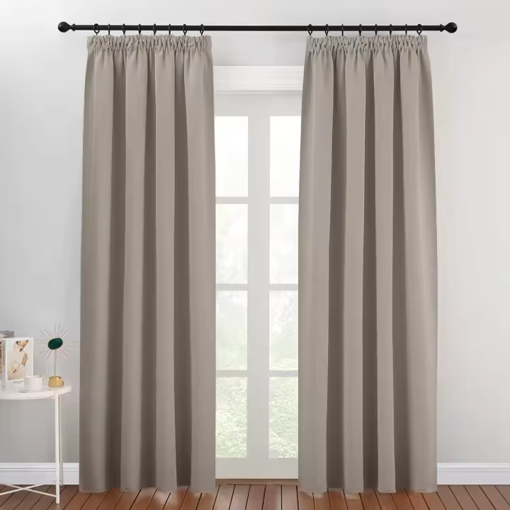 Cortinas Opacas Termicas Cortinas Dormitorio 2 Piezas Cortinas Salon Modernas Cortinas Blackout Cortina Ventana para Riel con Ganchos, 140x200 CM, Arena - 1