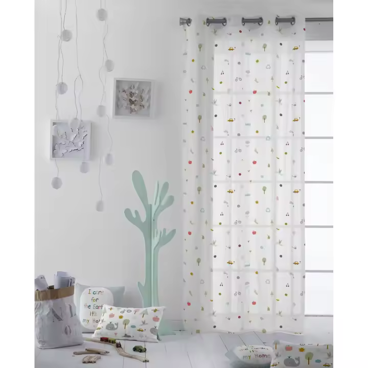 CORTINA CON OJALES INFANTIL 100% ALGODÓN SAVE THE EARTH COOR HACIENDO EL INDIO FABRICADO EN ESPAÑA - 1