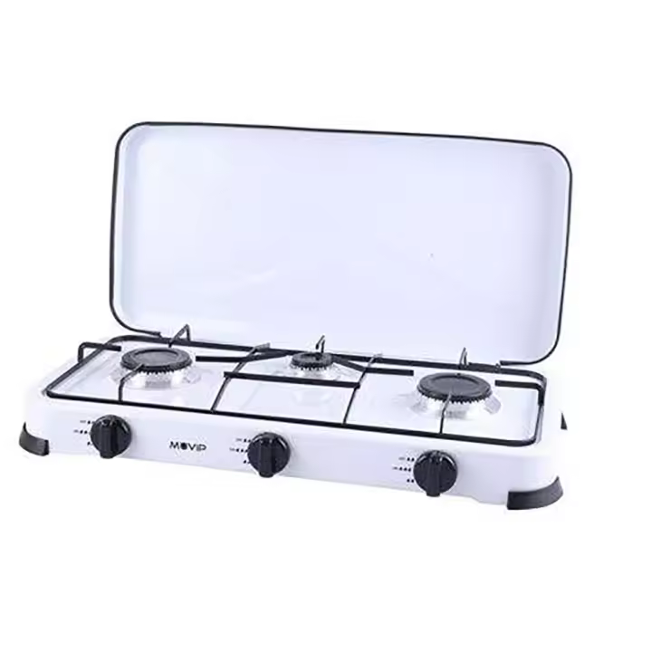 Muvip Cocina de Gas 3 Fuegos - Encendido Manual - Rejillas Extraibles - Tapa Protectora - Hornillo de gas - 1