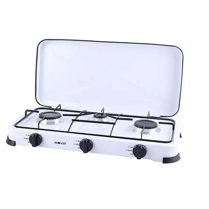 Muvip Cocina de Gas 3 Fuegos - Encendido Manual - Rejillas Extraibles - Tapa Protectora - Hornillo de gas - 1