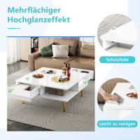 Mesa de Centro cuadrada Blanca DE ALTO Brillo con dos compartimentos, Dos compartimentos y patitas de color Dorado-70x70x36 cm - Capacidad de carga hasta 30 kg - details 3