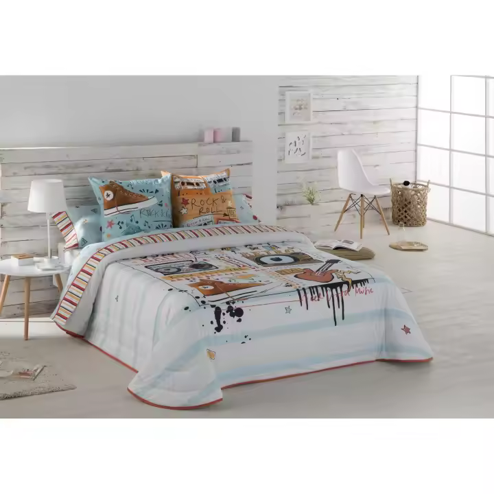 JVR - Colcha Bouti modelo MUSIC  - Tejido 100% Algodón - Estampado digital - Cama 80/90/105/135/150 - Fabricado en España - 1