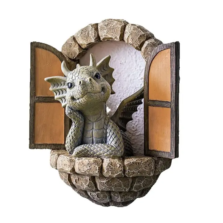 Estatua de dragón de resina resistente a la intemperie para decoración de patio, figuras de arte hermosas para jardín, adornos de pared y patio - 1