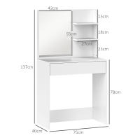 HOMCOM Tocador de Maquillaje con Espejo Mesa de Maquillaje con Cajón y Estantes Abiertos Tocador para Dormitorio Salón Blanco - details 2