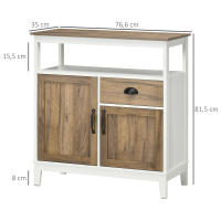 HOMCOM Aparador de Salón Armario Almacenaje de Madera con 2 Puertas Cajón y Estante Ajustable para Comedor Cocina Dormitorio 76,6x35x81,5 cm Blanco y Marrón - details 2