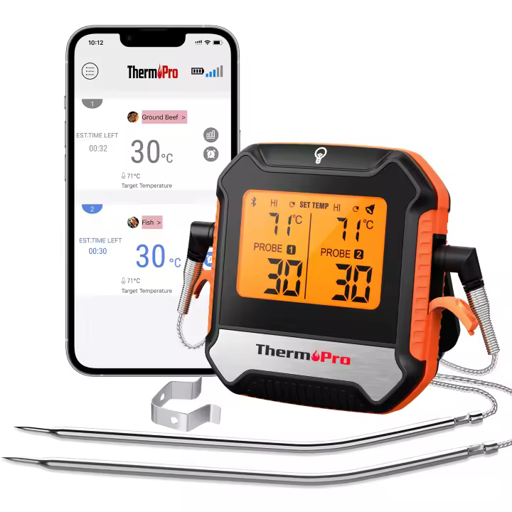Termómetro Digital De Carne ThermoPro TP904 Con Alarma Y Timer Bluetooth Conectado APP Doble Probedominio De Cocina - 1