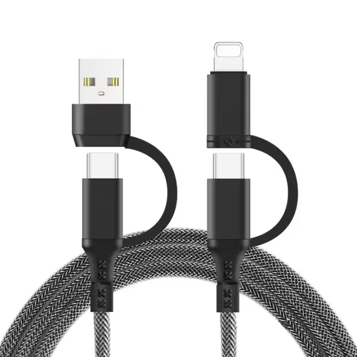 Cable De Carga Multiusos 60W USB C 4 En 1 Braided Nylon PD QC 3A Cargador Rápido Con Adaptador USB-A/C a Tipo C/i-Phone - 1