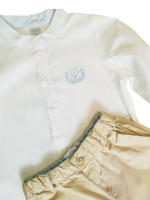 Petit Alo -  Conjunto Niño Bebé Camisa y Pantalón Corto Camisa de Bebé Short Bebé Beige Camisa Blanca Bebé - details 2