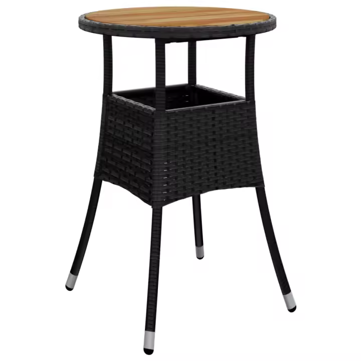 Mesa de Jardín Madera Acacia y fintético Negro Ø 60x75 cm - 1