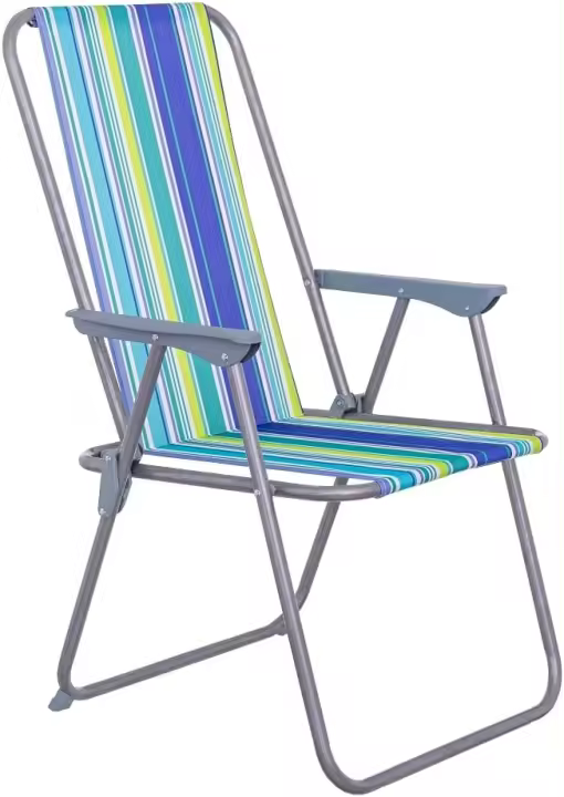 Silla de Playa Fija Plegable con Respaldo Alto de Hierro y Tela de Lona Oxford de Rayas Multicolor de 53x46x88 cm. - 1