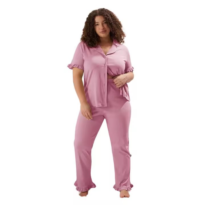 Trendyol Mint Ruffle Sleeve Shirt Collar Knitted Pajama Set Tbbss25Ai00001 - 1