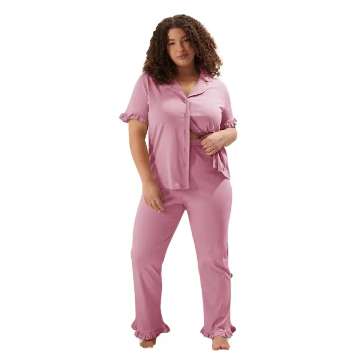 Trendyol Mint Ruffle Sleeve Shirt Collar Knitted Pajama Set Tbbss25Ai00001 - 1