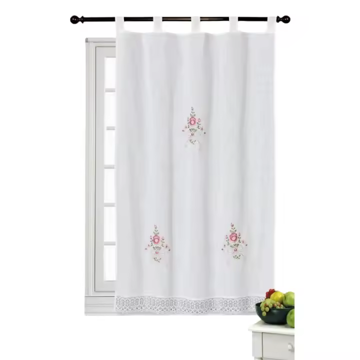 Cortina de cocina con dibujos estampados de flores. Lino y Poliéster.1 panel - 1