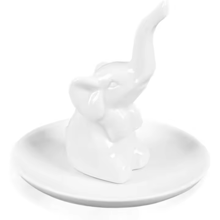 Bandeja porta anillos con forma de elefante para bodas, Navidad y cumpleaños. Decoración de cerámica hecha a mano para joyas de animales pequeños. Elefante blanco. - 1