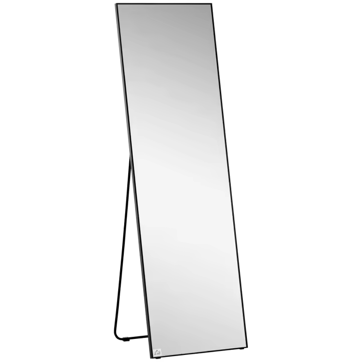 HOMCOM Espejo de Pie Cuerpo Entero de Aleación de Aluminio Espejo de Pared con 2 Formas de Uso Forma de Rectangular para Pasillo Dormitorio Salón 50x161,5x2 cm Negro - 1