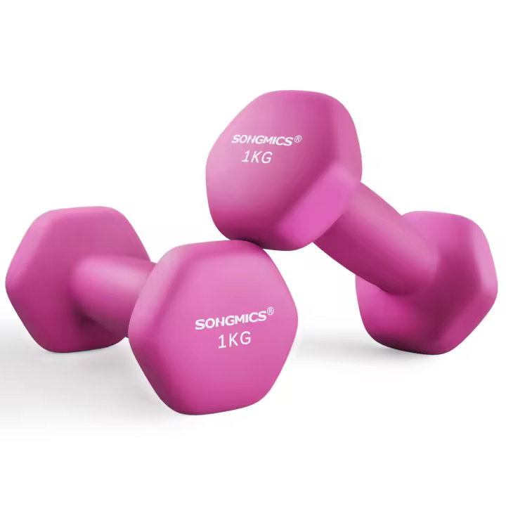 SONGMICS Juego de 2 Mancuernas, Mancuernas Hexagonales con Superficie de Vinilo, para Fitness, Ejercicio, Entrenamiento, para Gimnasia en Casa, Rosa - 1