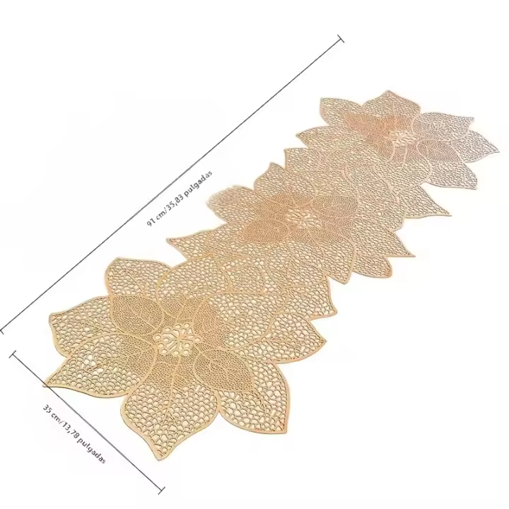 1 Pc Tapete De Comida Dorado En Forma De Flor Vinilo Impermeable Lavable Antideslizante Para Mesas Decoración Para Fiestas Y Vacaciones - 1
