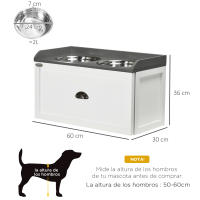 PawHut Comedero Elevado para Perros Grandes Cuencos para Perros con 2 Tazones 2000ml de Acero Inoxidable y Cajón Oculto Soporte de Madera para Mascotas 60x30x36 cm Blanco - details 2