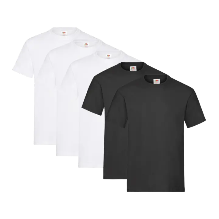 Fruit of the Loom Heavy Cotton - Camiseta Manga Corta para Hombre (Pack de 5 unidades) - 3 Blanco / 2 Negro - 1