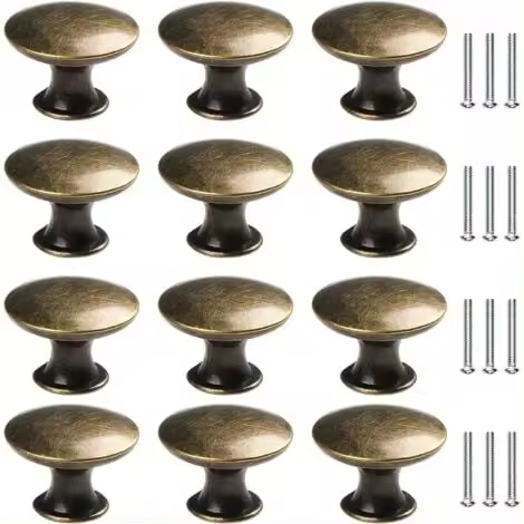 12x Perillas de cajón de puerta vintage de 30 mm, manijas de armario de cocina de latón antiguo, para muebles de tocador y guardarropa, bronce antiguo, perilla de mueble redonda, perillas de cajón vintage, The - 1