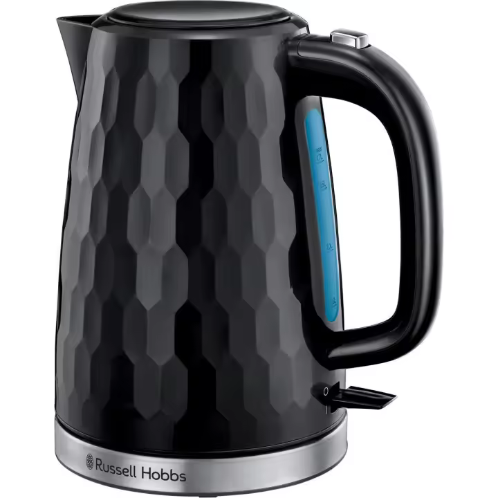Russell Hobbs Hervidor Honeycomb negro 26051-70 - textura de plástico, 1,7 l, detalles de acero inoxidable, ebullición más rápida, indicador del nivel de agua, base de 360° con recogecable, 2400 W - 1