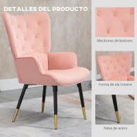 HOMCOM Sillón Individual Sillón Orejero Butaca de Salón Tapizado en Terciopelo con Respaldo Alto Reposabrazos y Patas de Acero Estilo Moderno 68x72x103 cm - details 4