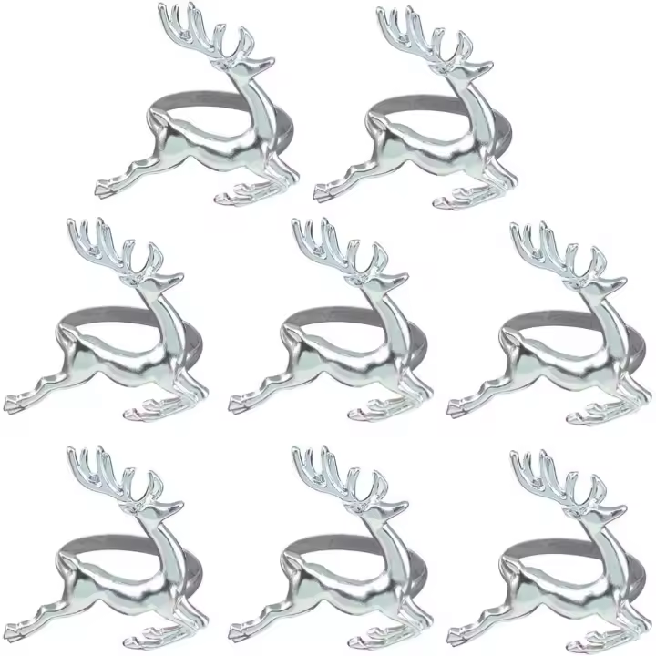 Anillos, soporte de renos, botones de servilleta para decoración de mesa de fiesta de Navidad (plata) - 1